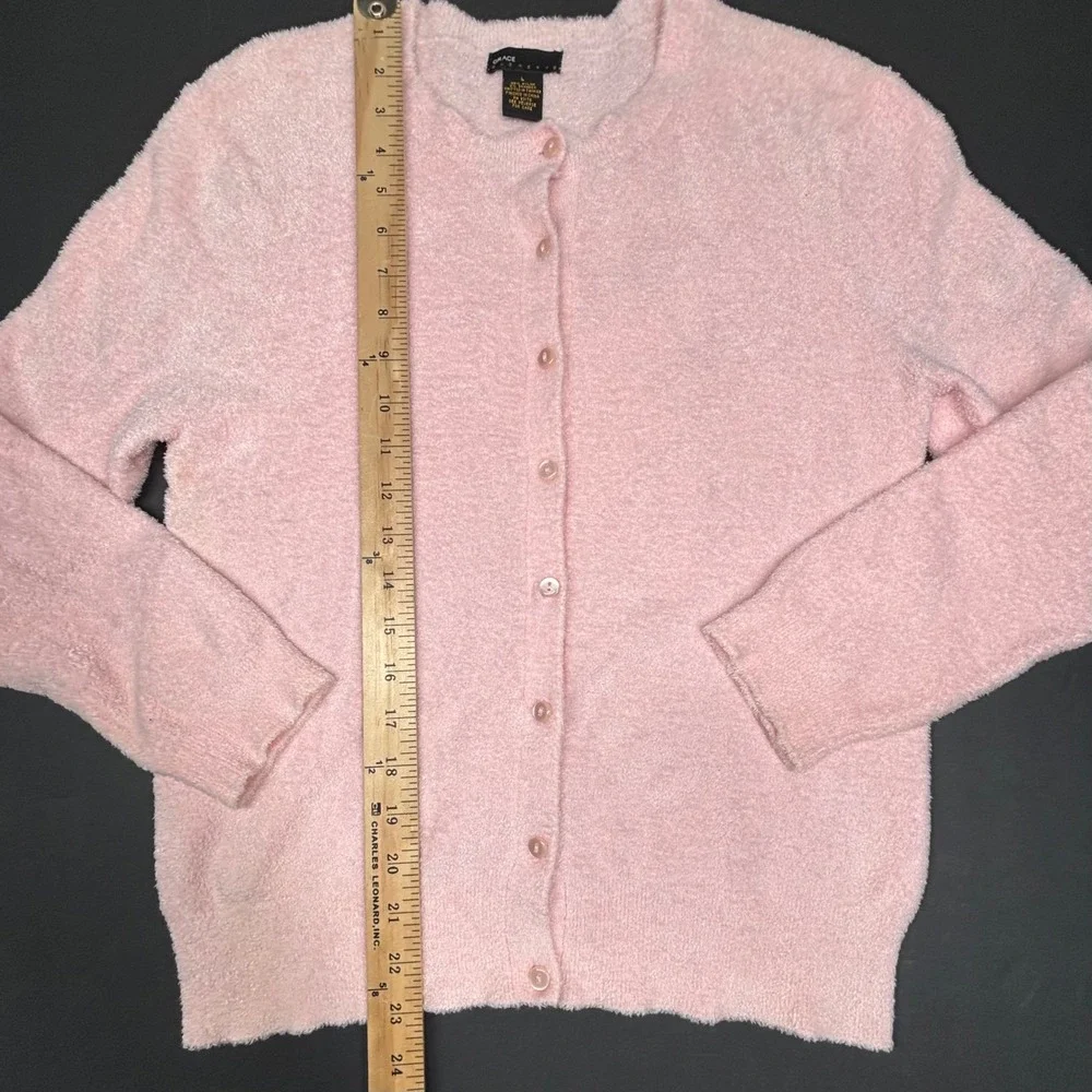 Grace Elements Pink Fuzzy Cardigan Button Up Cozy Knit Sweater Women's Large EUC - Picture 5 of 6